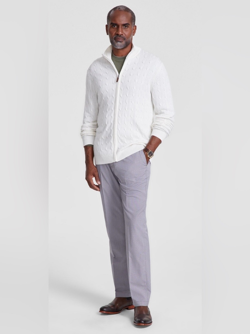 Club Room Men's Cable-Knit Full-Zip Sweater in Winter Ivory, Size XXL